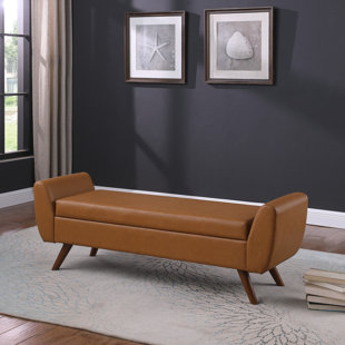 Brown leather end of bed deals bench